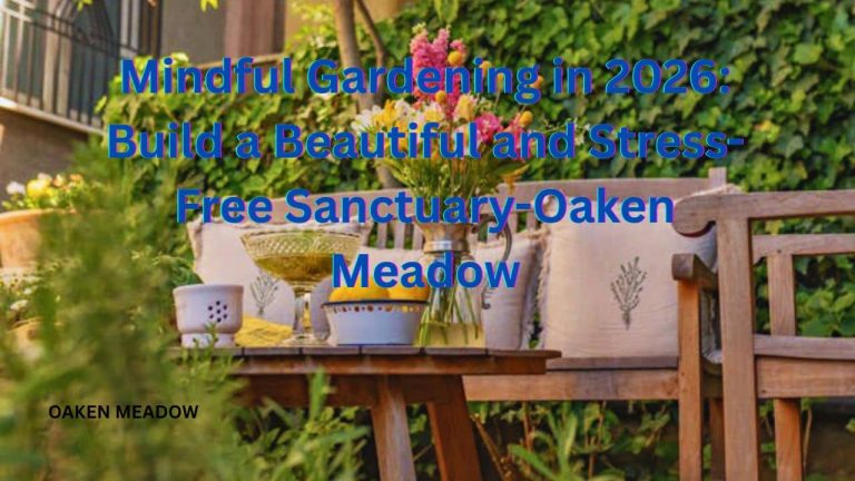 A peaceful backyard sanctuary with cozy seating and lush greenery for mindful gardening in 2026.