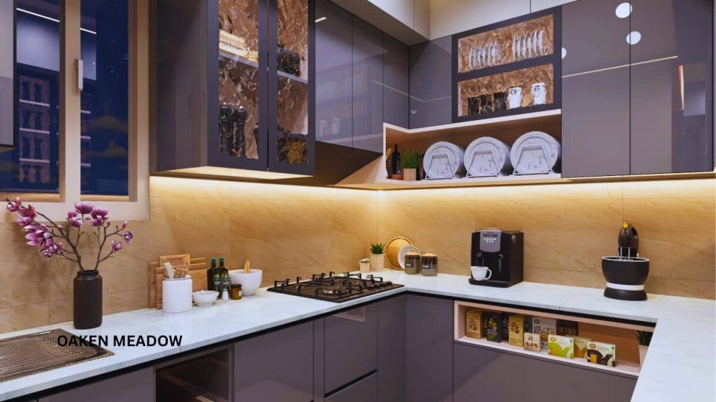 A high-end moody kitchen design showcasing Modern Organic Decor Ideas with a Cultural Twist and Zellige tiles.